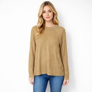 2/$30 Vero Modal Ribbed Raglan Pullover Sweater Camel Brown Small #A1516